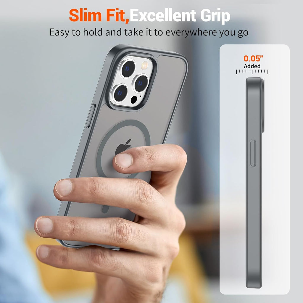 SUPFINE Magnetic for iPhone 14 Case & iPhone 13 Case (Compatible with MagSafe)(Military Grade Drop Protection) Translucent Matte Shockproof Phone Cover,Black