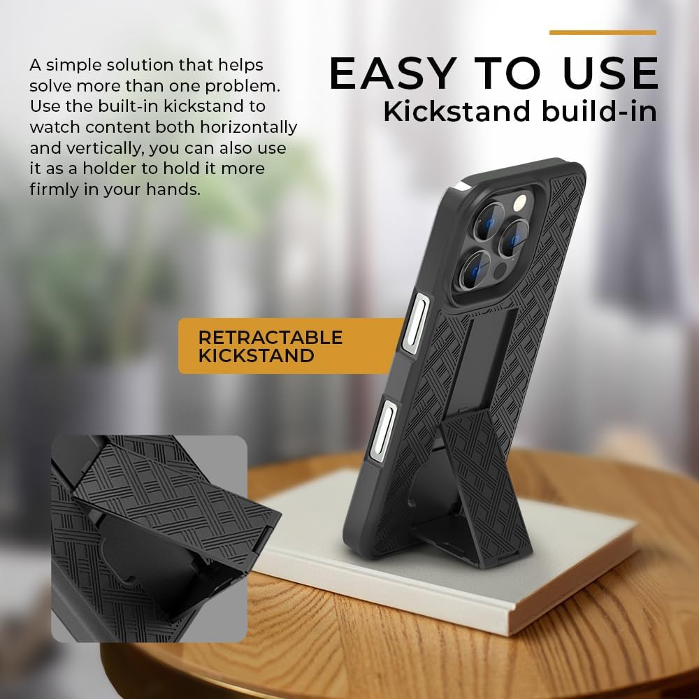 MOTIVE for iPhone 16 Holster Case, Belt Clip Case for Apple iPhone 16, Shell Holster Combo 16, Slim Rugged Drop Shockproof Protective Cover with Kickstand (6.1") | Ranger Series