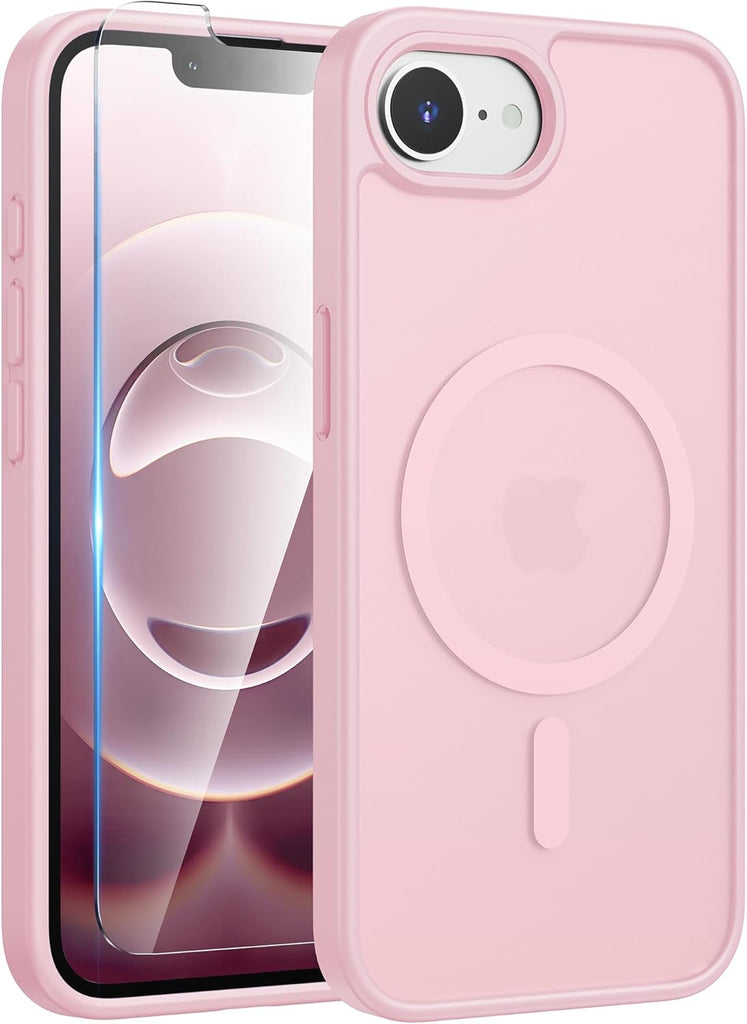 FNTCASE for iPhone 15 Case: for iPhone 14 & iPhone 13 Case | Magnetic Frosted Translucent Slim Shockproof Cell Phone Cover | Military Grade Protection Drop Proof Tough Protective Cases-LightPink 6.1”