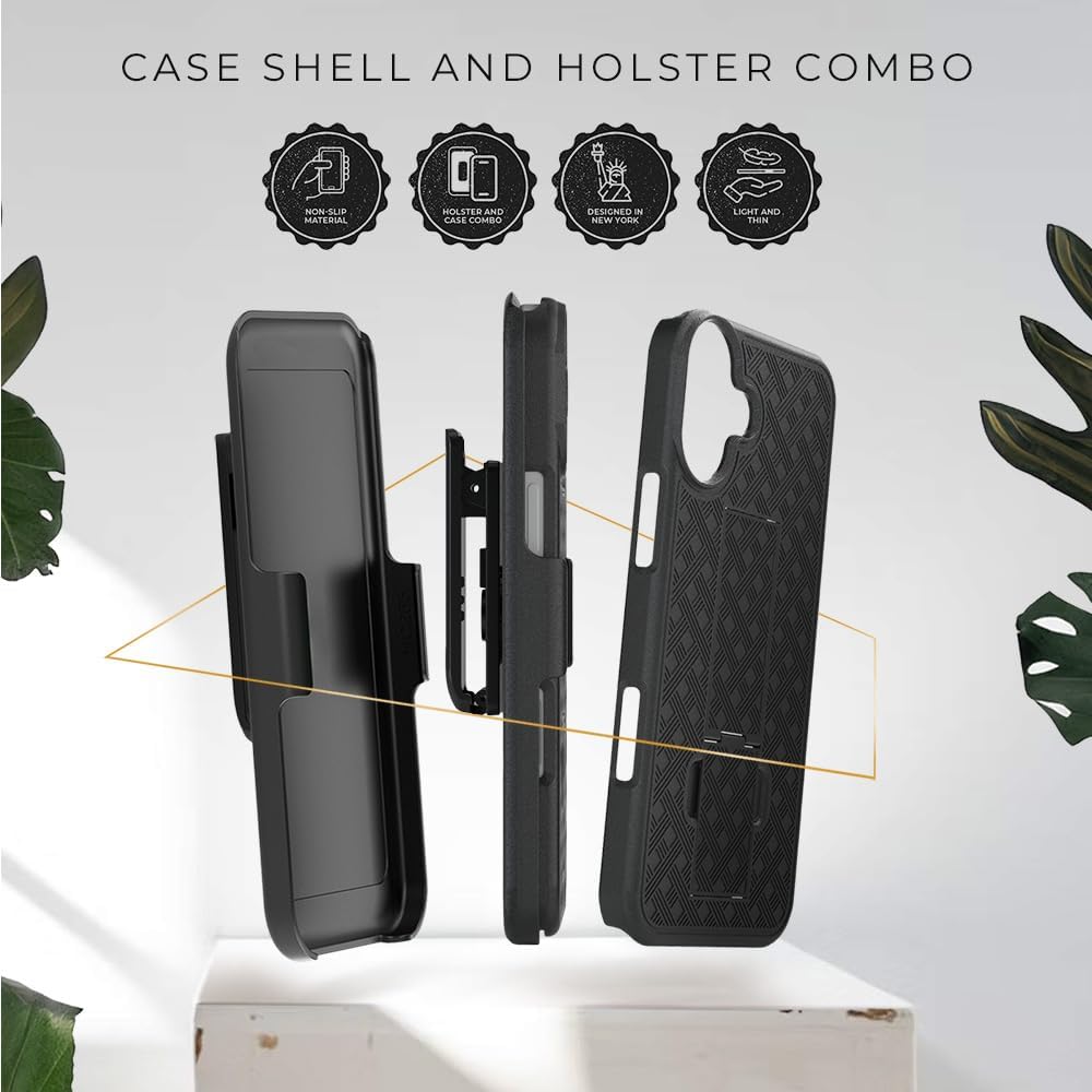 MOTIVE for iPhone 16 Holster Case, Belt Clip Case for Apple iPhone 16, Shell Holster Combo 16, Slim Rugged Drop Shockproof Protective Cover with Kickstand (6.1") | Ranger Series