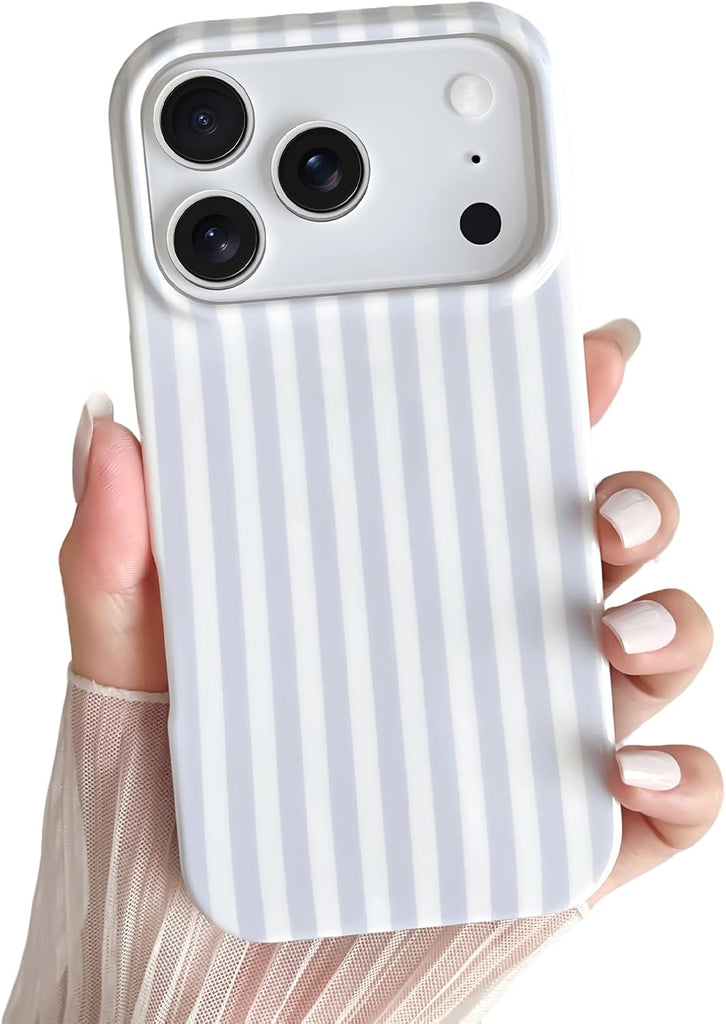 Yeddabox for iPhone 14 Case Cute Striped Phone Case Soft TPU Slim Shockproof Phone Cover for Women Girls, Blue and White