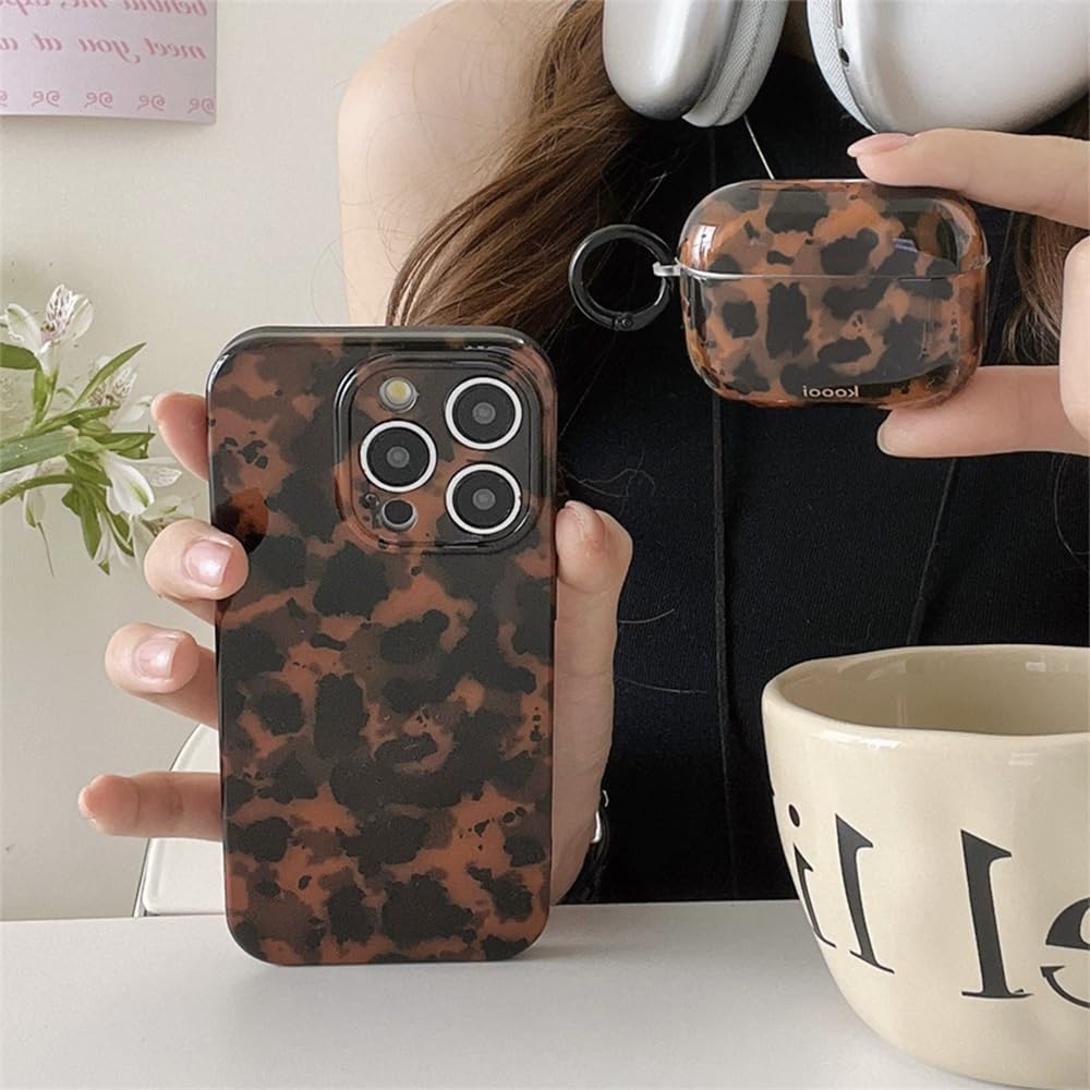 Cute Phone Case for iPhone 16 Pro Case Amber Leopard Full Camera Protective Slim Shockproof Aesthetic-Brown Amber