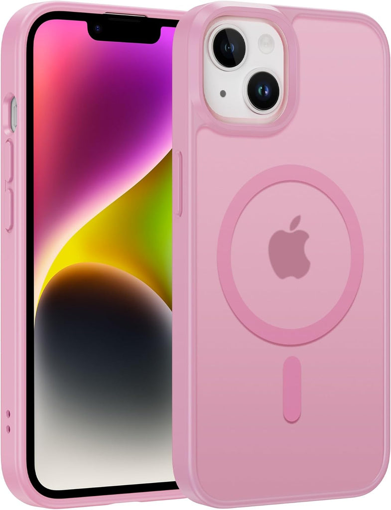 FNTCASE for iPhone 15 Case: for iPhone 14 & iPhone 13 Case | Magnetic Frosted Translucent Slim Shockproof Cell Phone Cover | Military Grade Protection Drop Proof Tough Protective Cases-LightPink 6.1”