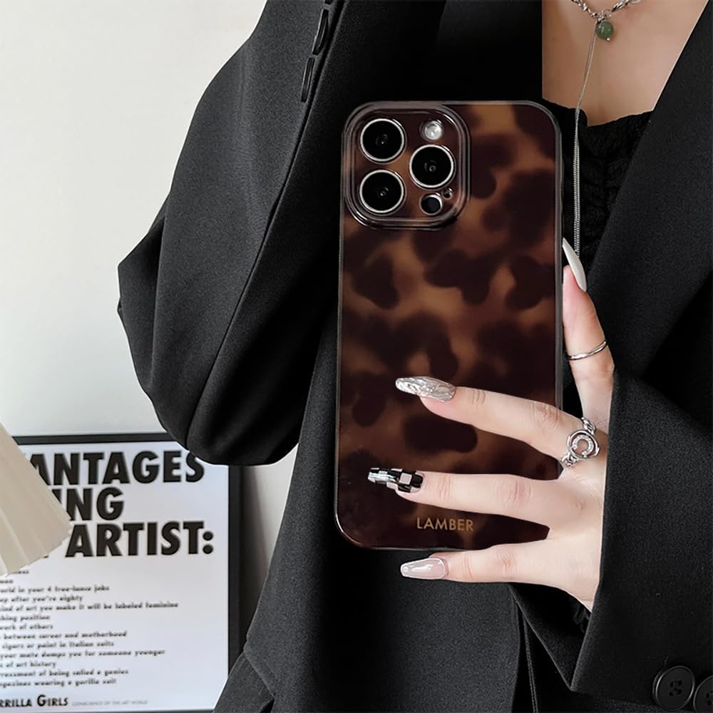 Cute Phone Case for iPhone 16 Pro Case Amber Leopard Full Camera Protective Slim Shockproof Aesthetic-Brown Amber