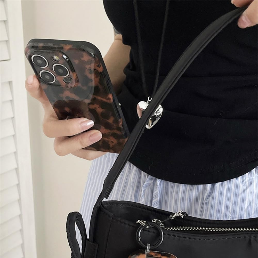 Cute Phone Case for iPhone 16 Pro Case Amber Leopard Full Camera Protective Slim Shockproof Aesthetic-Brown Amber