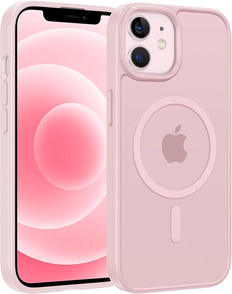 FNTCASE for iPhone 15 Case: for iPhone 14 & iPhone 13 Case | Magnetic Frosted Translucent Slim Shockproof Cell Phone Cover | Military Grade Protection Drop Proof Tough Protective Cases-LightPink 6.1”