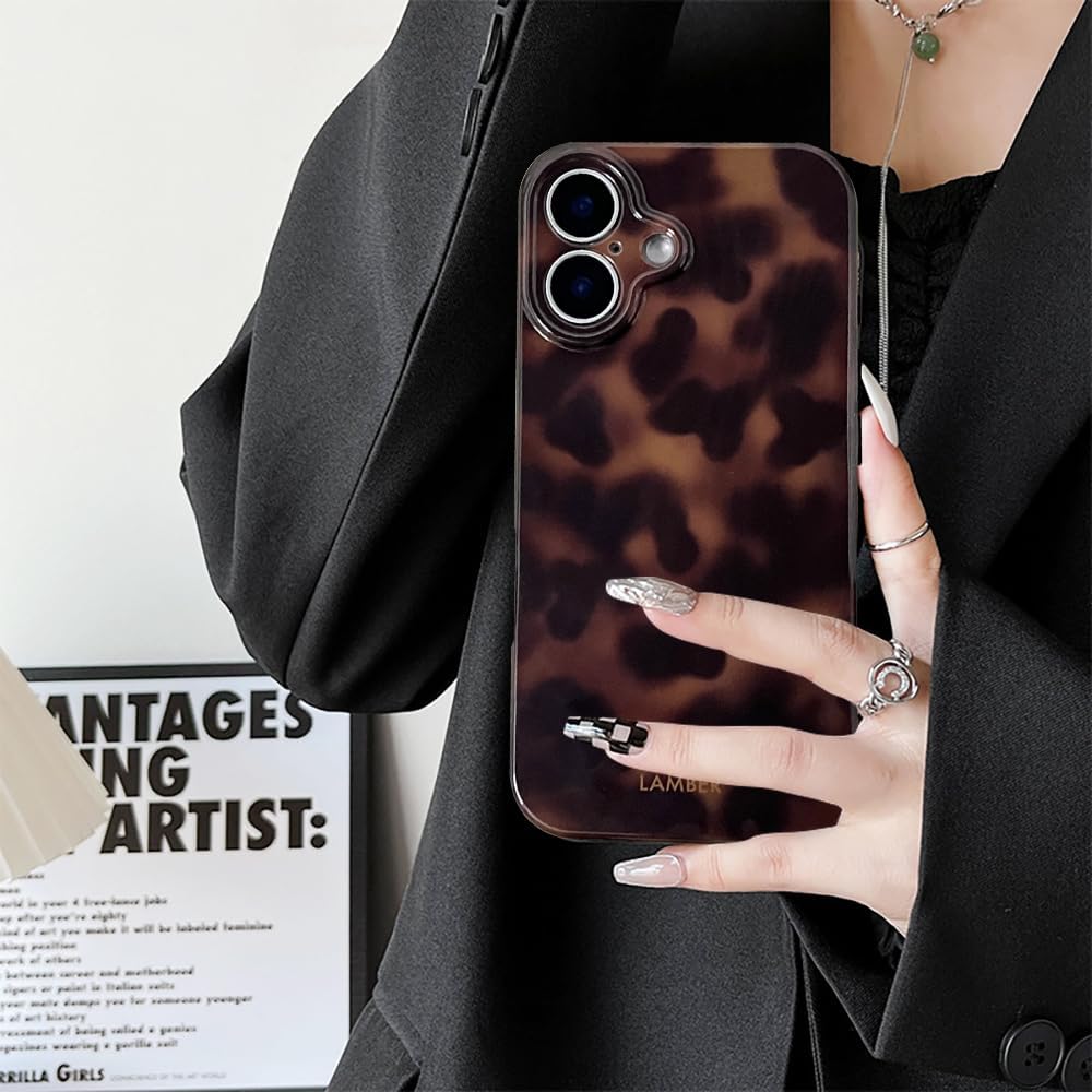 Cute Phone Case for iPhone 16 Pro Case Amber Leopard Full Camera Protective Slim Shockproof Aesthetic-Brown Amber