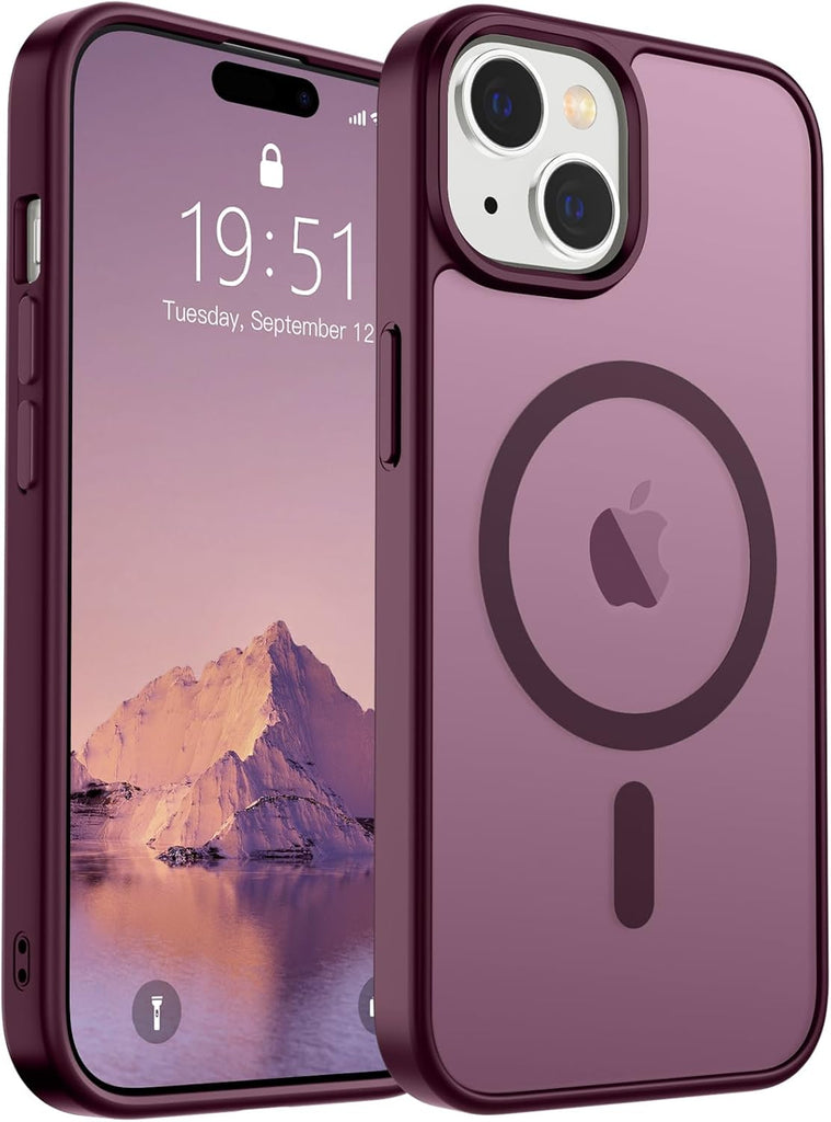 SUPFINE Magnetic for iPhone 14 Case & iPhone 13 Case (Compatible with MagSafe)(Military Grade Drop Protection) Translucent Matte Shockproof Phone Cover,Black