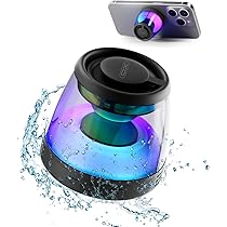 XIKCU Portable Mini Travel Stereo Outdoor Magnetic Bluetooth Speaker Wireless with RGB Color Light and Phone Holder for ios