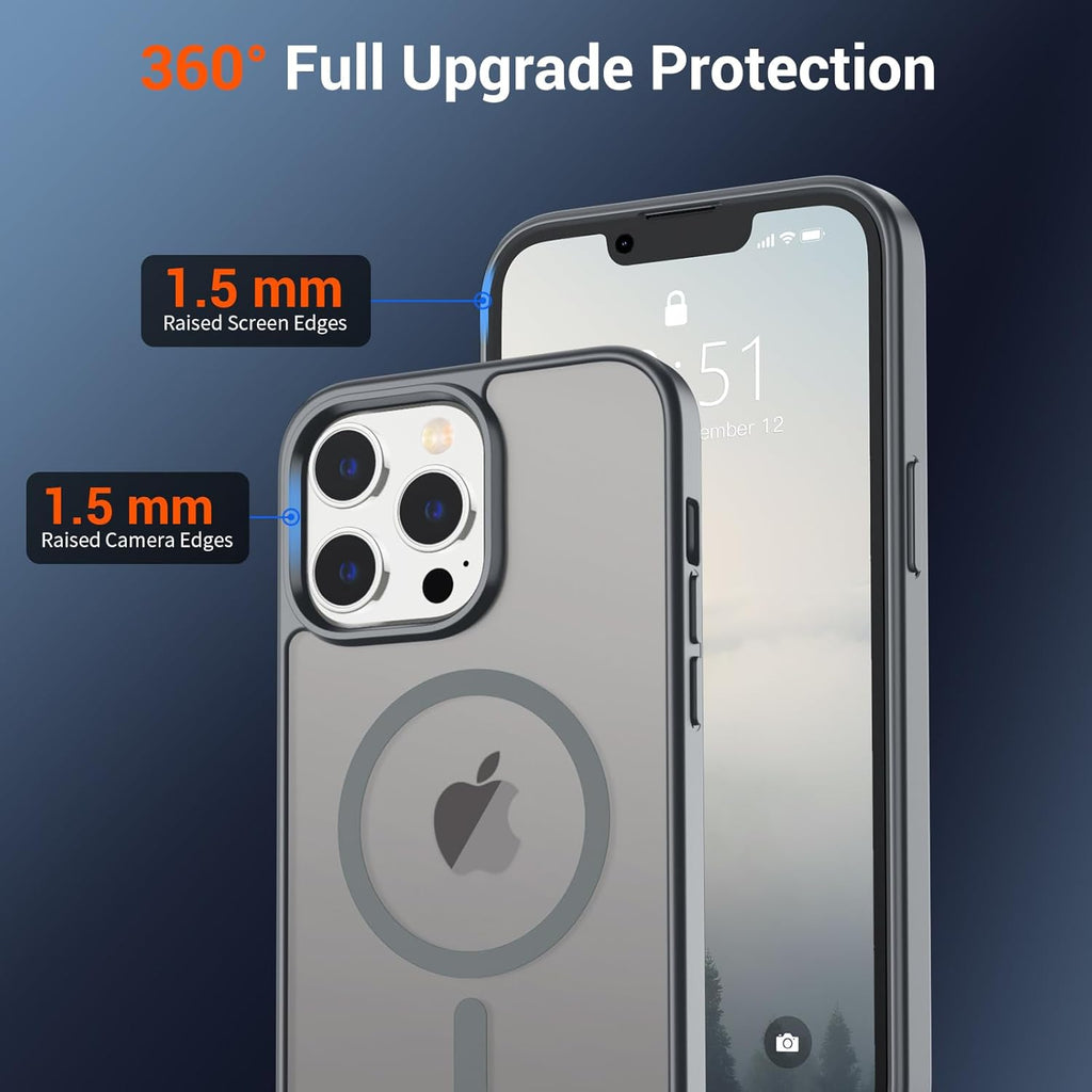 SUPFINE Magnetic for iPhone 14 Case & iPhone 13 Case (Compatible with MagSafe)(Military Grade Drop Protection) Translucent Matte Shockproof Phone Cover,Black