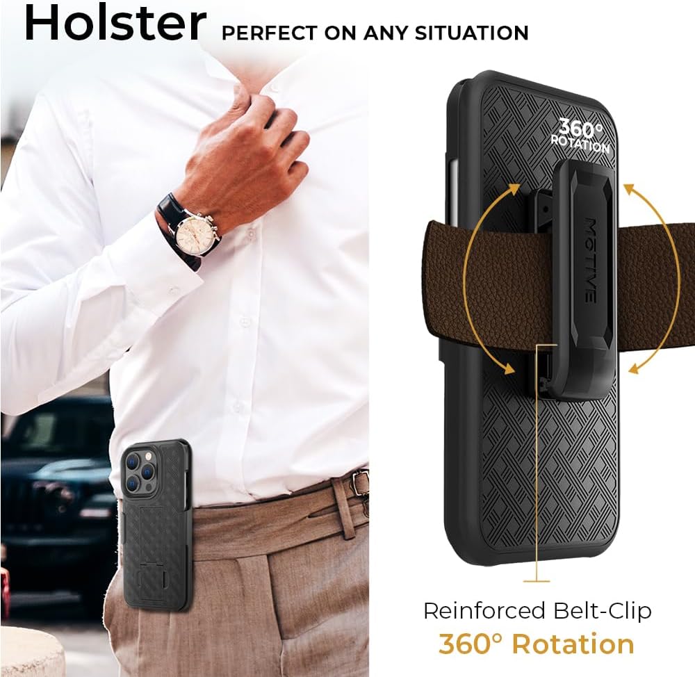 MOTIVE for iPhone 16 Holster Case, Belt Clip Case for Apple iPhone 16, Shell Holster Combo 16, Slim Rugged Drop Shockproof Protective Cover with Kickstand (6.1") | Ranger Series