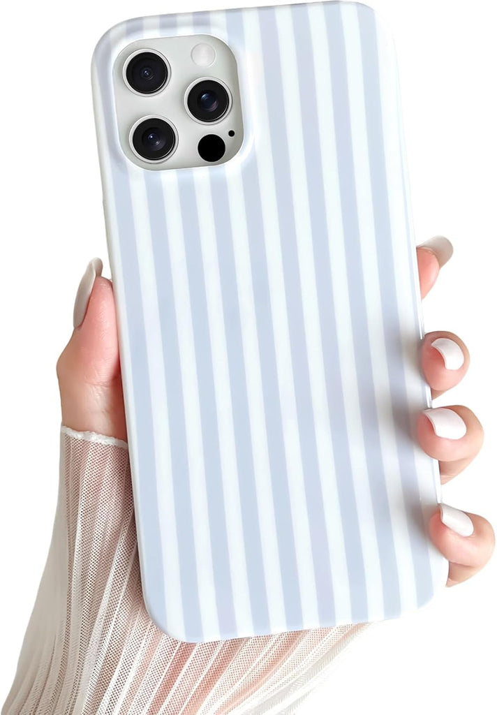 Yeddabox for iPhone 14 Case Cute Striped Phone Case Soft TPU Slim Shockproof Phone Cover for Women Girls, Blue and White