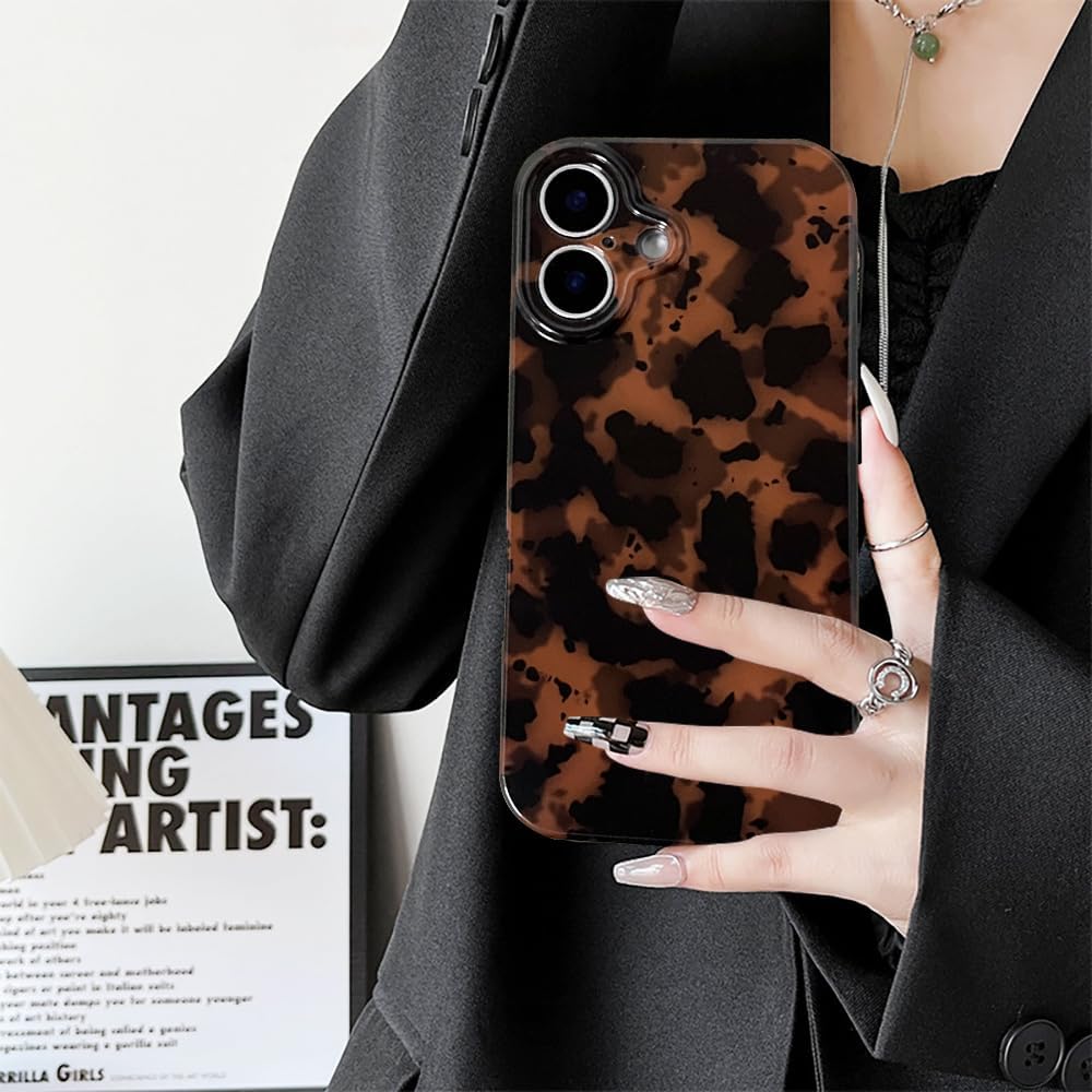 Cute Phone Case for iPhone 16 Pro Case Amber Leopard Full Camera Protective Slim Shockproof Aesthetic-Brown Amber