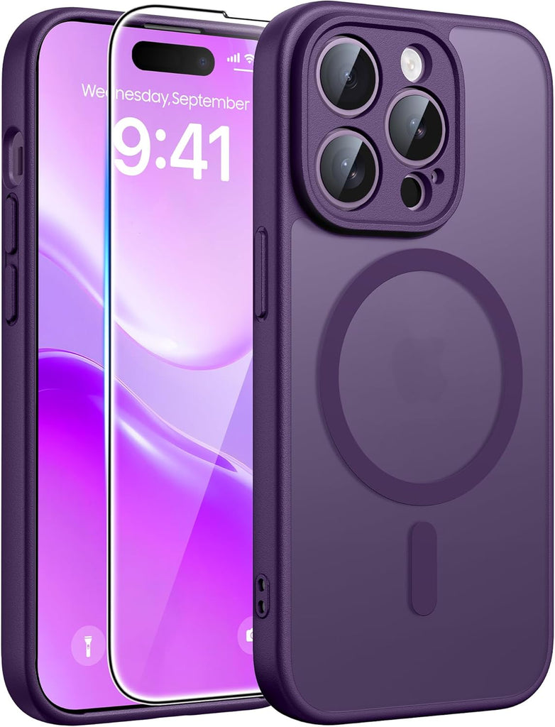 FNTCASE for iPhone 15 Case: for iPhone 14 & iPhone 13 Case | Magnetic Frosted Translucent Slim Shockproof Cell Phone Cover | Military Grade Protection Drop Proof Tough Protective Cases-LightPink 6.1”