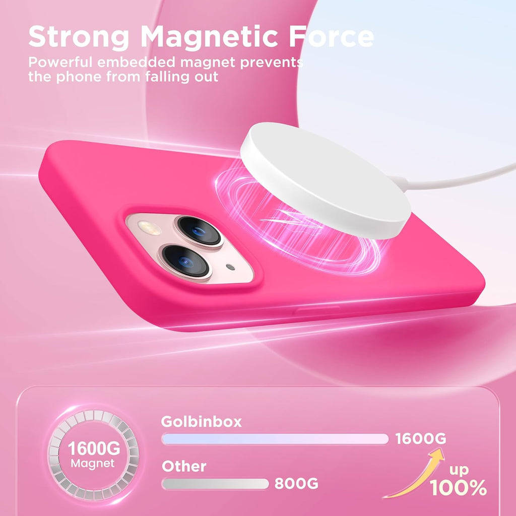 GolbinBox Magnetic for iPhone 13 Case & iPhone 14 Case, Compatible with MagSafe, [Soft Anti-Scratch Microfiber Lining], Slim Liquid Silicone Shockproof Protective Phone Case 6.1 inch, Chalk Pink