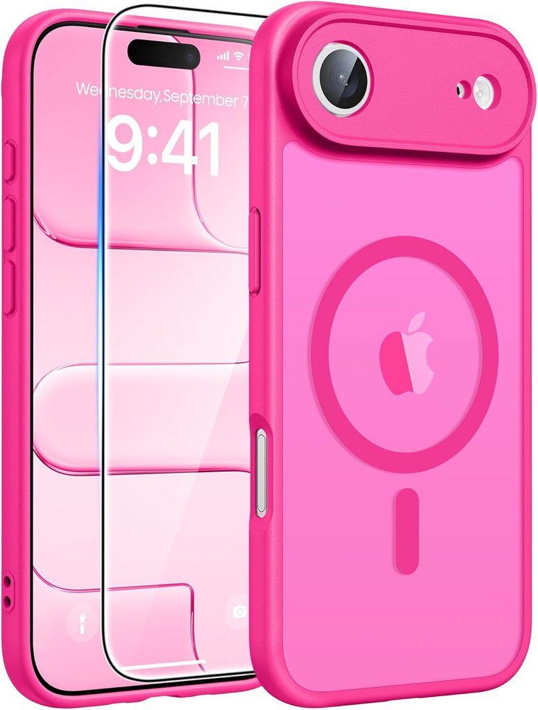 FNTCASE for iPhone 15 Case: for iPhone 14 & iPhone 13 Case | Magnetic Frosted Translucent Slim Shockproof Cell Phone Cover | Military Grade Protection Drop Proof Tough Protective Cases-LightPink 6.1”
