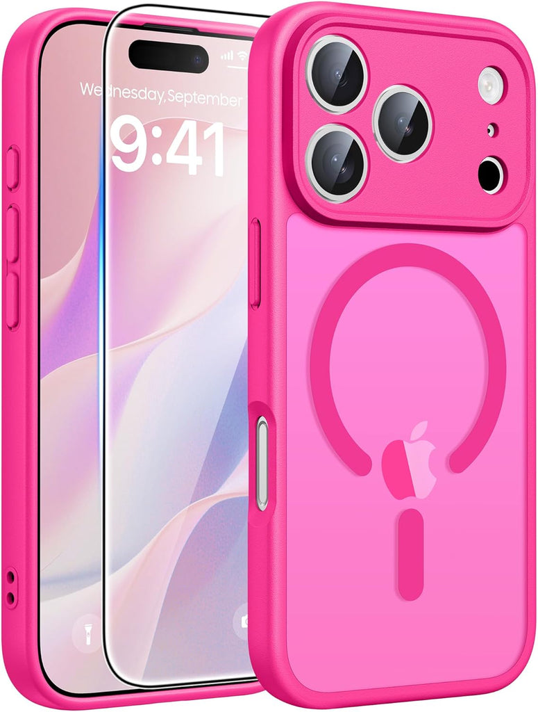 FNTCASE for iPhone 15 Case: for iPhone 14 & iPhone 13 Case | Magnetic Frosted Translucent Slim Shockproof Cell Phone Cover | Military Grade Protection Drop Proof Tough Protective Cases-LightPink 6.1”
