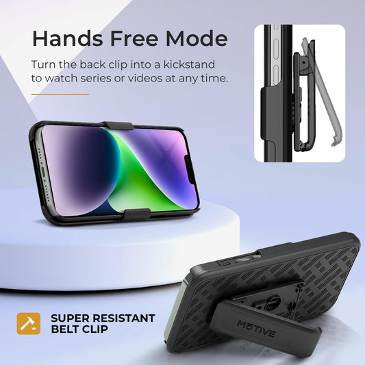 MOTIVE for iPhone 16 Holster Case, Belt Clip Case for Apple iPhone 16, Shell Holster Combo 16, Slim Rugged Drop Shockproof Protective Cover with Kickstand (6.1") | Ranger Series