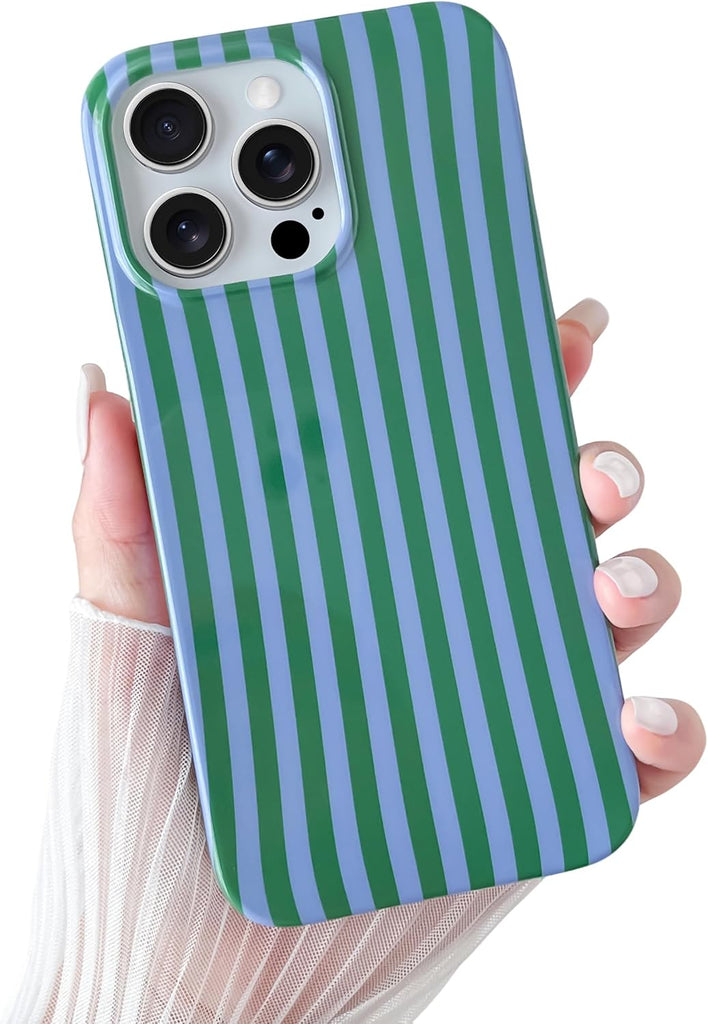 Yeddabox for iPhone 14 Case Cute Striped Phone Case Soft TPU Slim Shockproof Phone Cover for Women Girls, Blue and White