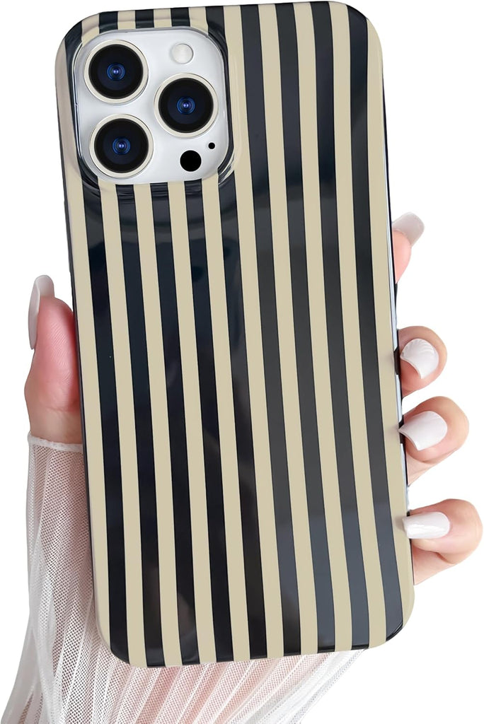Yeddabox for iPhone 14 Case Cute Striped Phone Case Soft TPU Slim Shockproof Phone Cover for Women Girls, Blue and White