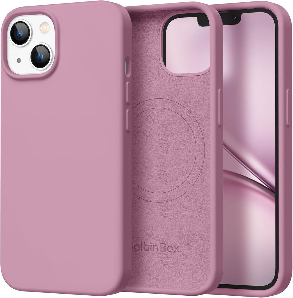 GolbinBox Magnetic for iPhone 13 Case & iPhone 14 Case, Compatible with MagSafe, [Soft Anti-Scratch Microfiber Lining], Slim Liquid Silicone Shockproof Protective Phone Case 6.1 inch, Chalk Pink