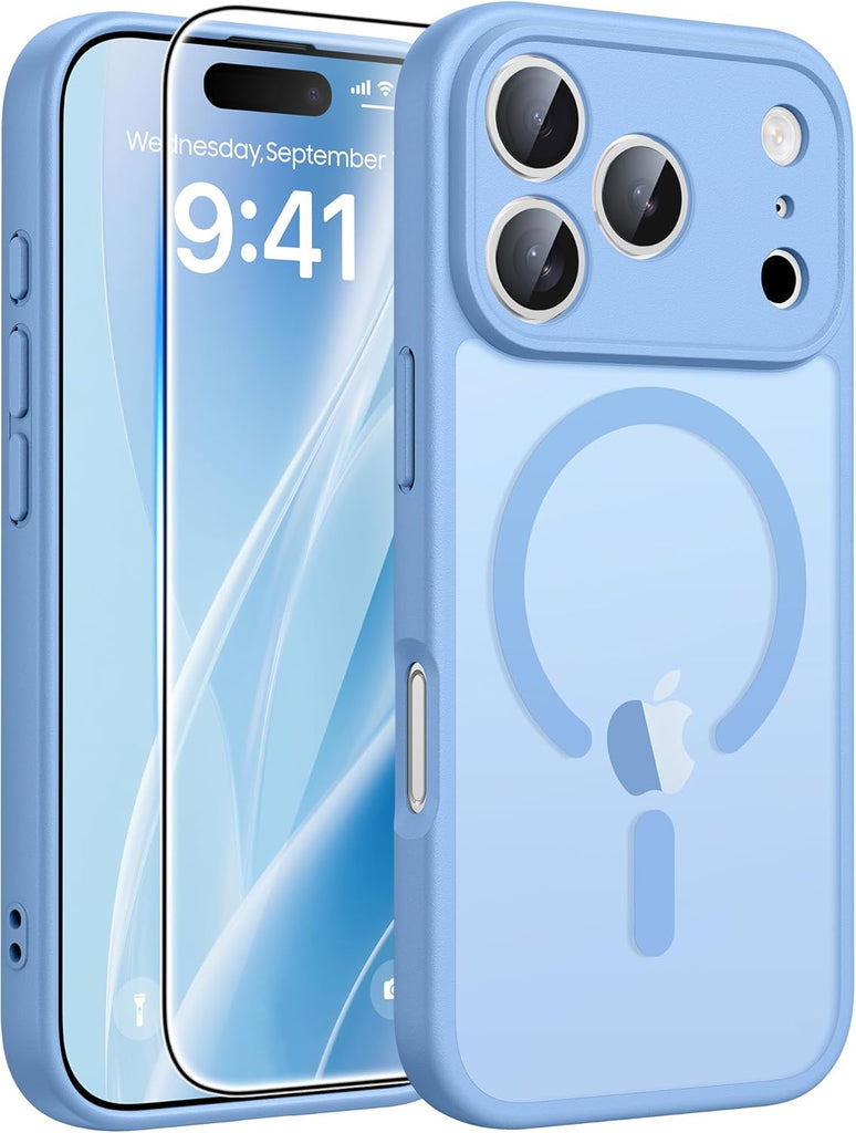 FNTCASE for iPhone 15 Case: for iPhone 14 & iPhone 13 Case | Magnetic Frosted Translucent Slim Shockproof Cell Phone Cover | Military Grade Protection Drop Proof Tough Protective Cases-LightPink 6.1”