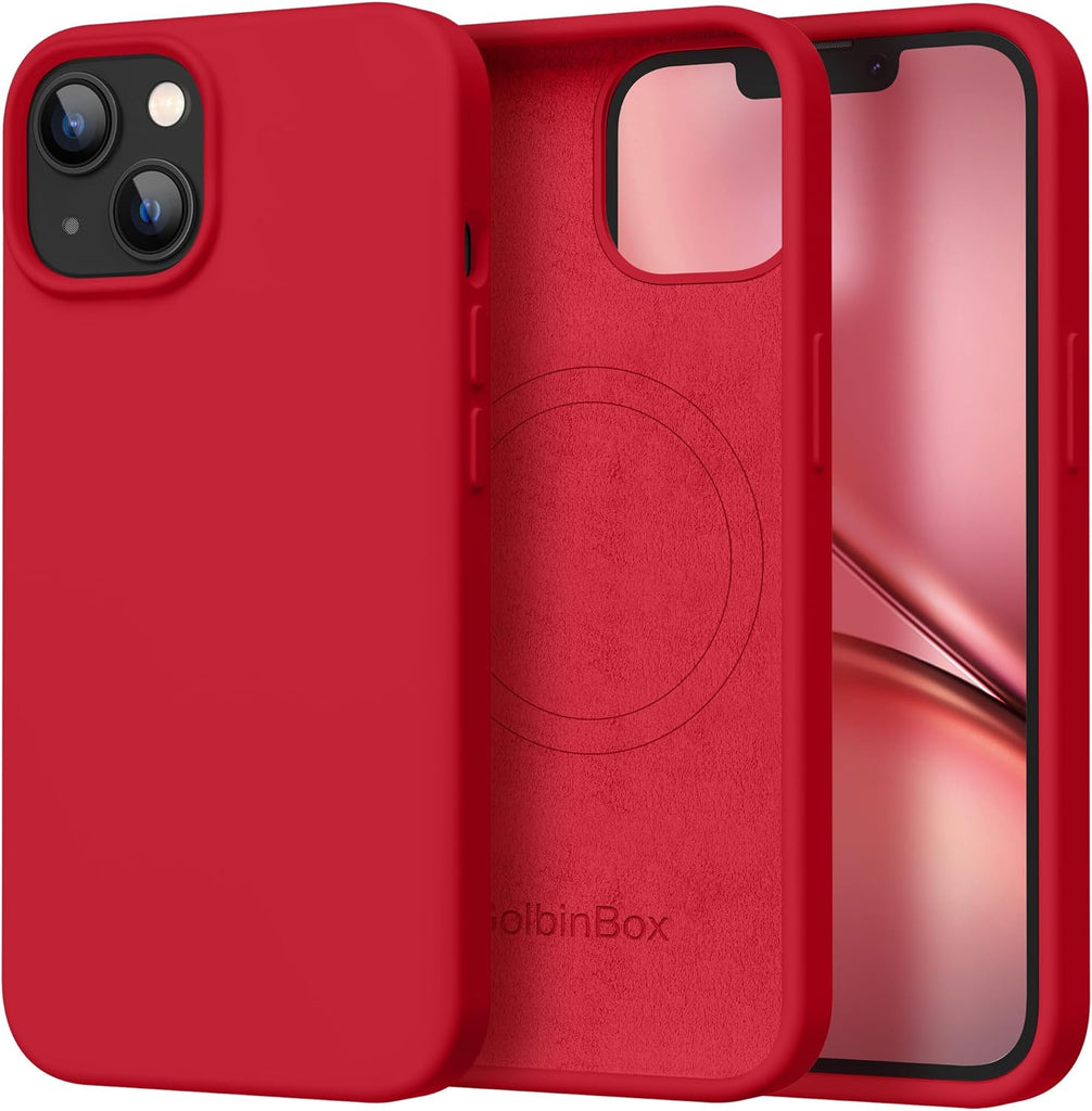 GolbinBox Magnetic for iPhone 13 Case & iPhone 14 Case, Compatible with MagSafe, [Soft Anti-Scratch Microfiber Lining], Slim Liquid Silicone Shockproof Protective Phone Case 6.1 inch, Chalk Pink