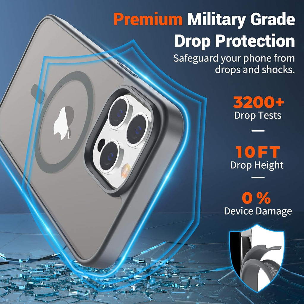 SUPFINE Magnetic for iPhone 14 Case & iPhone 13 Case (Compatible with MagSafe)(Military Grade Drop Protection) Translucent Matte Shockproof Phone Cover,Black