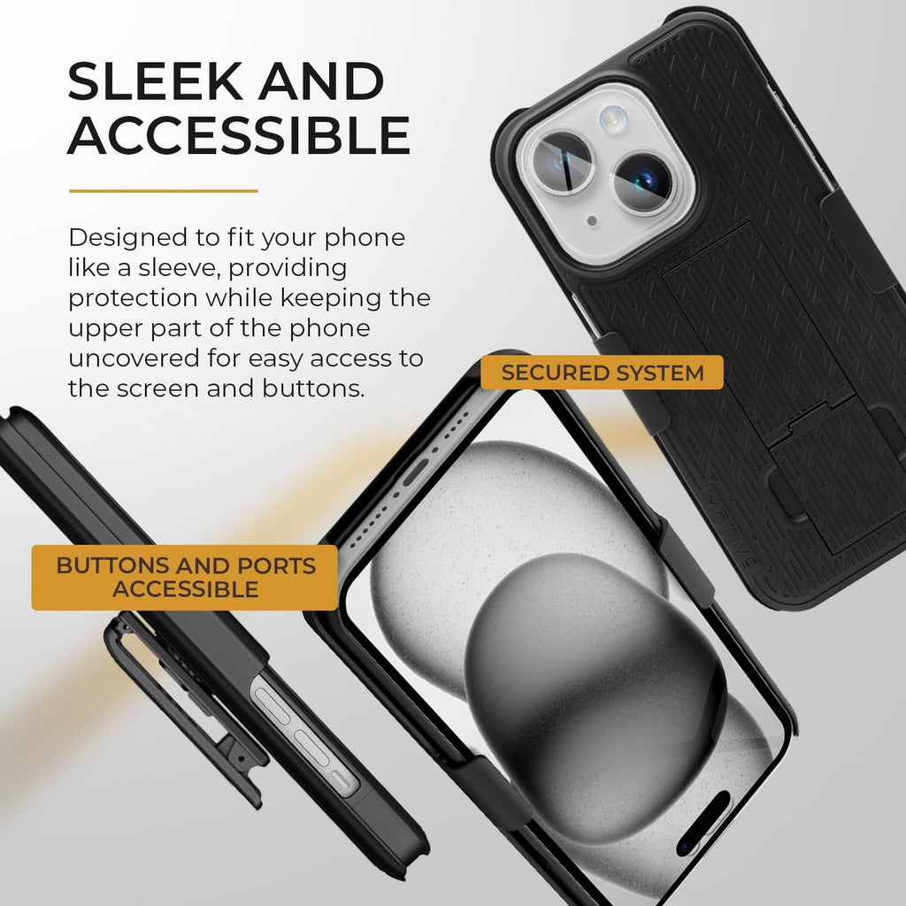 MOTIVE for iPhone 16 Holster Case, Belt Clip Case for Apple iPhone 16, Shell Holster Combo 16, Slim Rugged Drop Shockproof Protective Cover with Kickstand (6.1") | Ranger Series