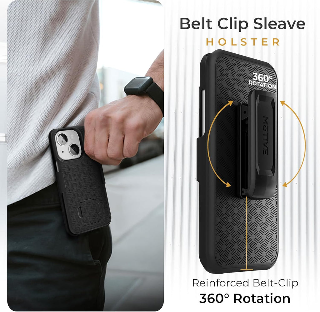 MOTIVE for iPhone 16 Holster Case, Belt Clip Case for Apple iPhone 16, Shell Holster Combo 16, Slim Rugged Drop Shockproof Protective Cover with Kickstand (6.1") | Ranger Series