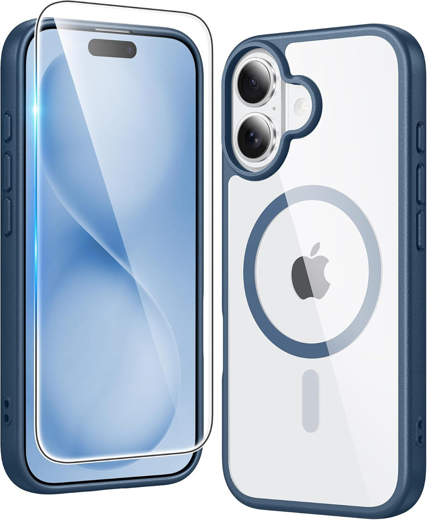 FNTCASE for iPhone 15 Case Clear: iPhone 14/13 Case Magnetic Phone Cases with Screen Protector Compatible with Magsafe Slim Anti Yellowing Rugged Protective Transparent Cell Cover (A-Clear)