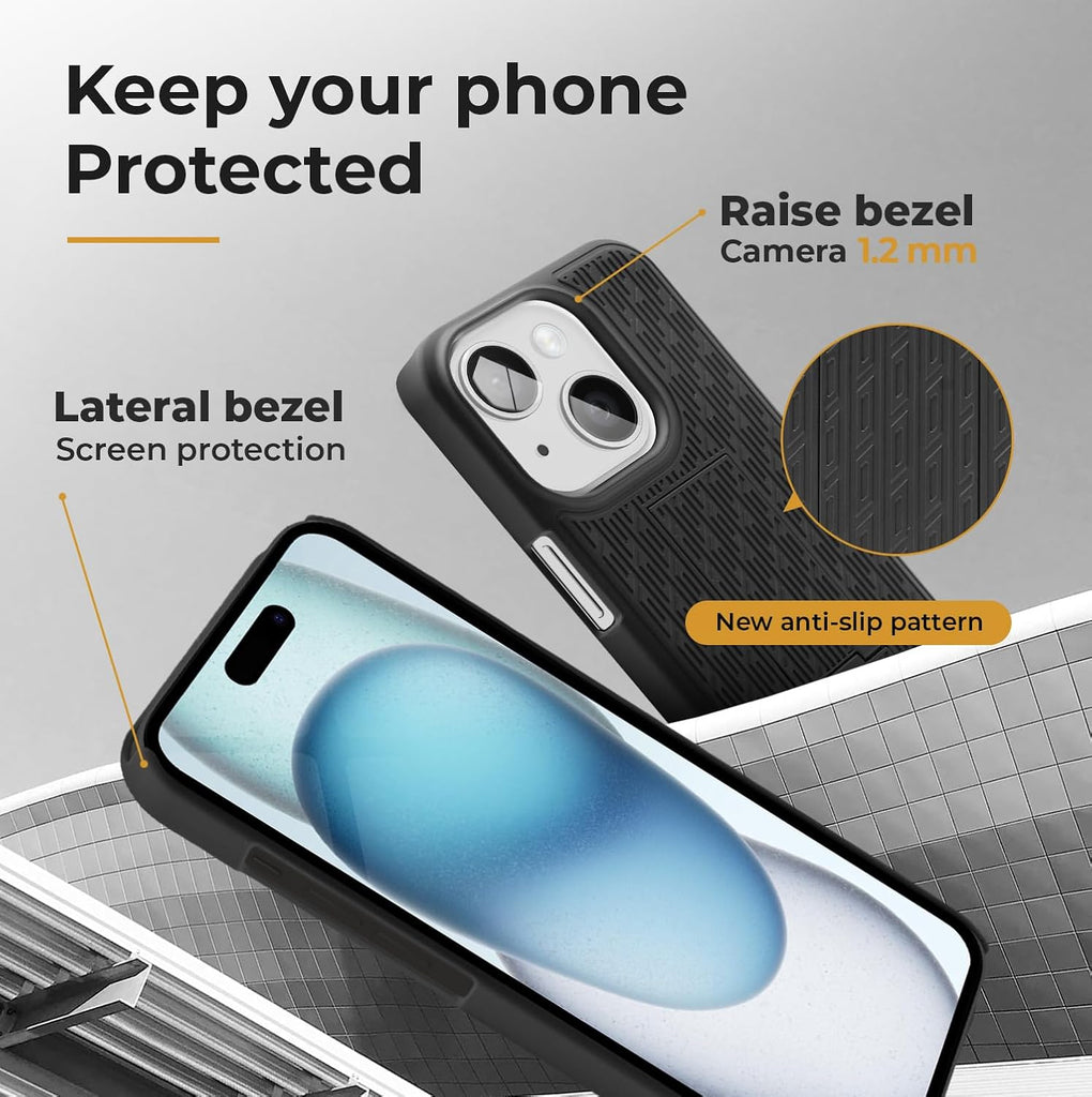 MOTIVE for iPhone 16 Holster Case, Belt Clip Case for Apple iPhone 16, Shell Holster Combo 16, Slim Rugged Drop Shockproof Protective Cover with Kickstand (6.1") | Ranger Series