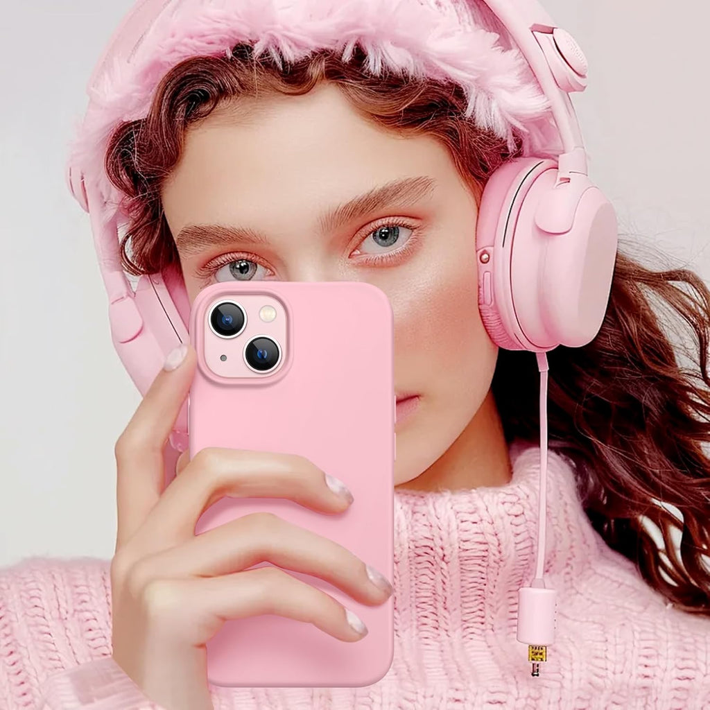 GolbinBox Magnetic for iPhone 13 Case & iPhone 14 Case, Compatible with MagSafe, [Soft Anti-Scratch Microfiber Lining], Slim Liquid Silicone Shockproof Protective Phone Case 6.1 inch, Chalk Pink