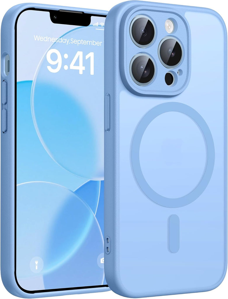 FNTCASE for iPhone 15 Case: for iPhone 14 & iPhone 13 Case | Magnetic Frosted Translucent Slim Shockproof Cell Phone Cover | Military Grade Protection Drop Proof Tough Protective Cases-LightPink 6.1”