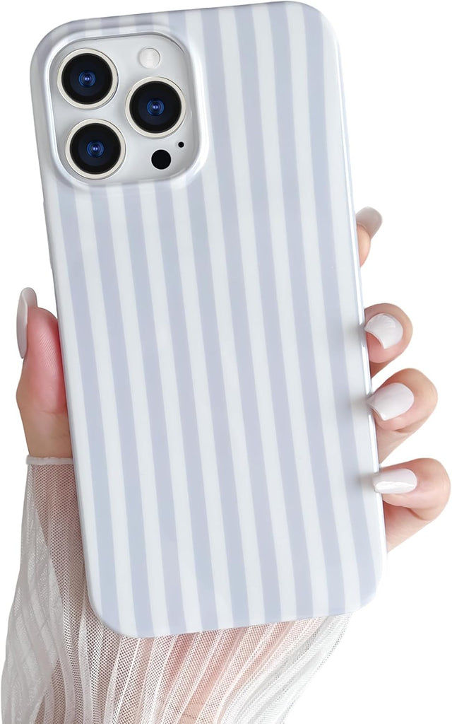 Yeddabox for iPhone 14 Case Cute Striped Phone Case Soft TPU Slim Shockproof Phone Cover for Women Girls, Blue and White