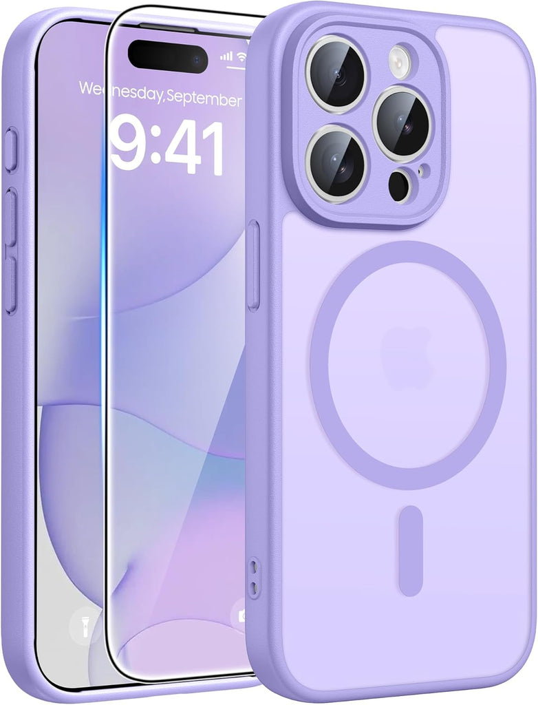 FNTCASE for iPhone 15 Case: for iPhone 14 & iPhone 13 Case | Magnetic Frosted Translucent Slim Shockproof Cell Phone Cover | Military Grade Protection Drop Proof Tough Protective Cases-LightPink 6.1”