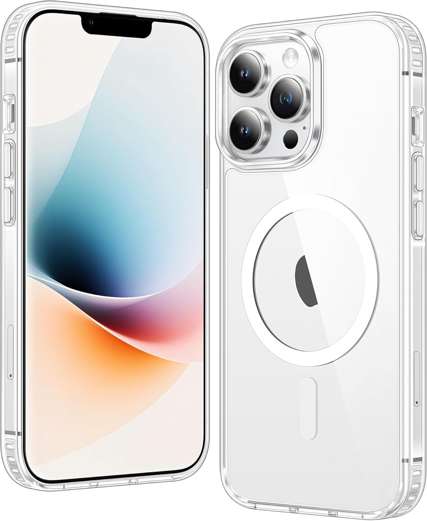 FNTCASE for iPhone 15 Case Clear: iPhone 14/13 Case Magnetic Phone Cases with Screen Protector Compatible with Magsafe Slim Anti Yellowing Rugged Protective Transparent Cell Cover (A-Clear)
