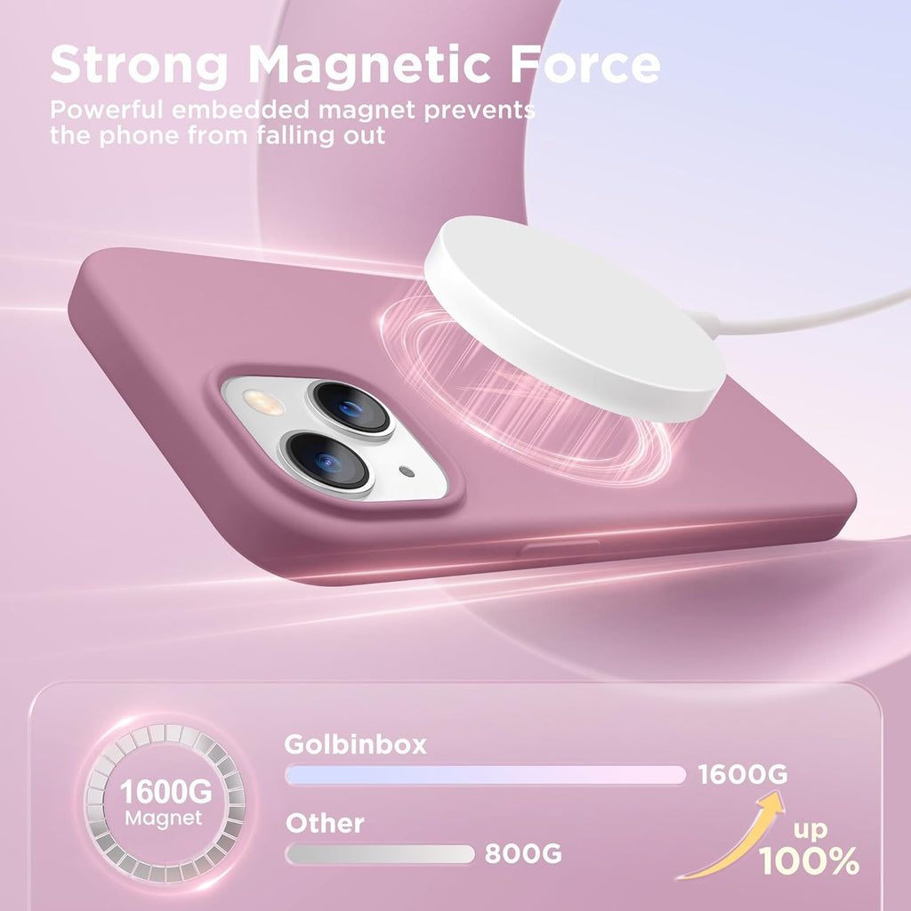 GolbinBox Magnetic for iPhone 13 Case & iPhone 14 Case, Compatible with MagSafe, [Soft Anti-Scratch Microfiber Lining], Slim Liquid Silicone Shockproof Protective Phone Case 6.1 inch, Chalk Pink