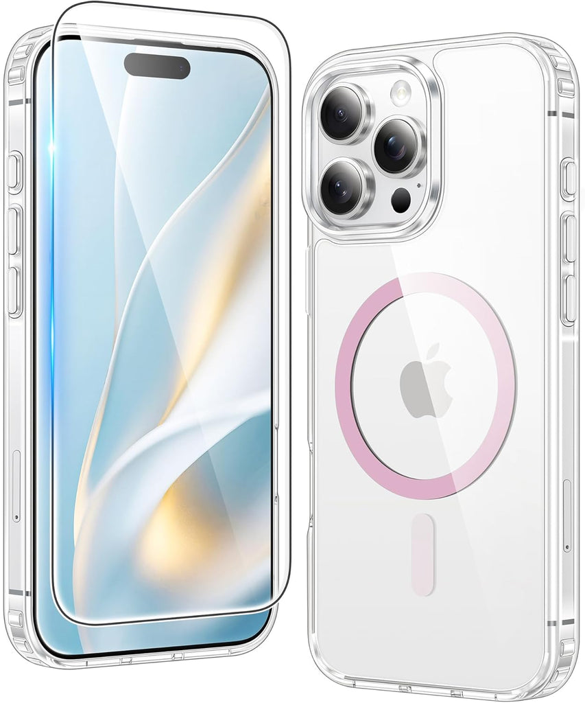 FNTCASE for iPhone 15 Case Clear: iPhone 14/13 Case Magnetic Phone Cases with Screen Protector Compatible with Magsafe Slim Anti Yellowing Rugged Protective Transparent Cell Cover (A-Clear)