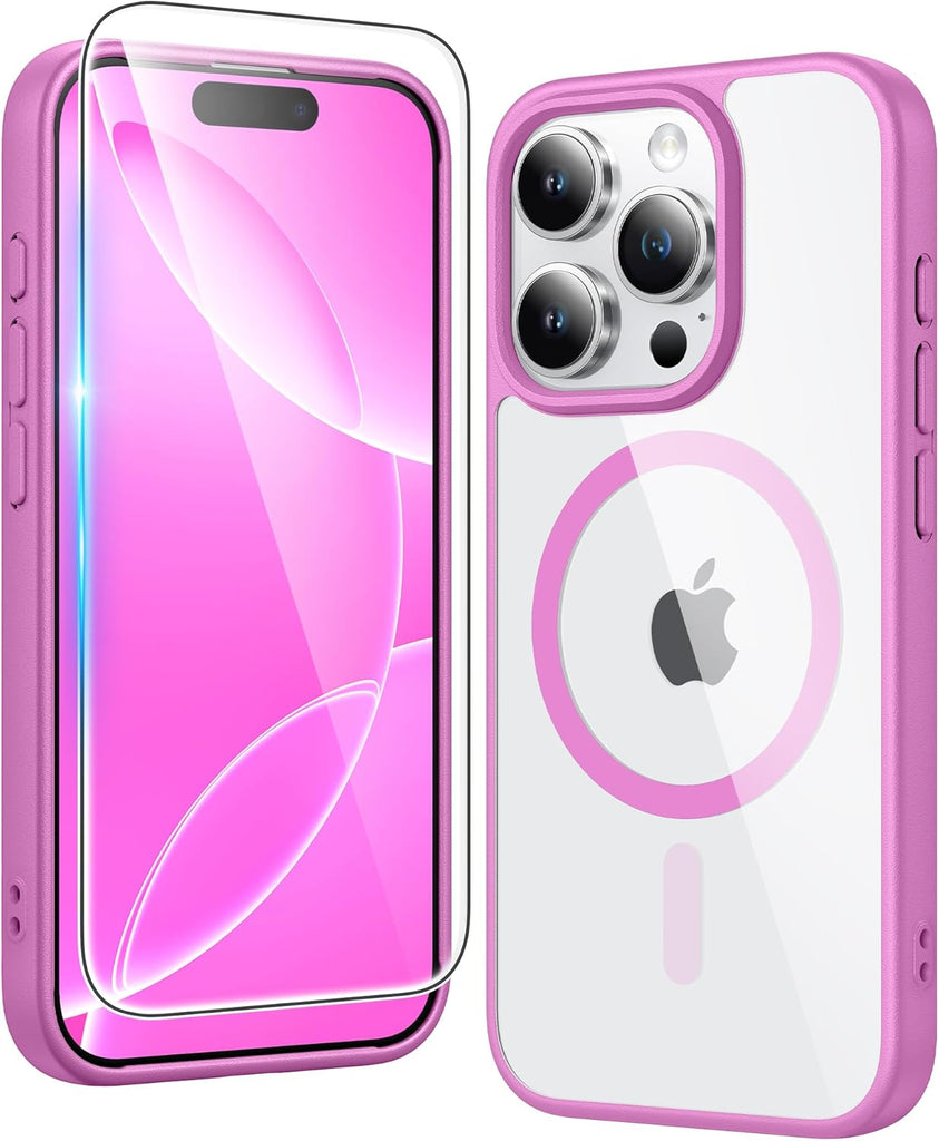 FNTCASE for iPhone 15 Case Clear: iPhone 14/13 Case Magnetic Phone Cases with Screen Protector Compatible with Magsafe Slim Anti Yellowing Rugged Protective Transparent Cell Cover (A-Clear)