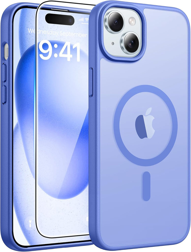 FNTCASE for iPhone 15 Case: for iPhone 14 & iPhone 13 Case | Magnetic Frosted Translucent Slim Shockproof Cell Phone Cover | Military Grade Protection Drop Proof Tough Protective Cases-LightPink 6.1”