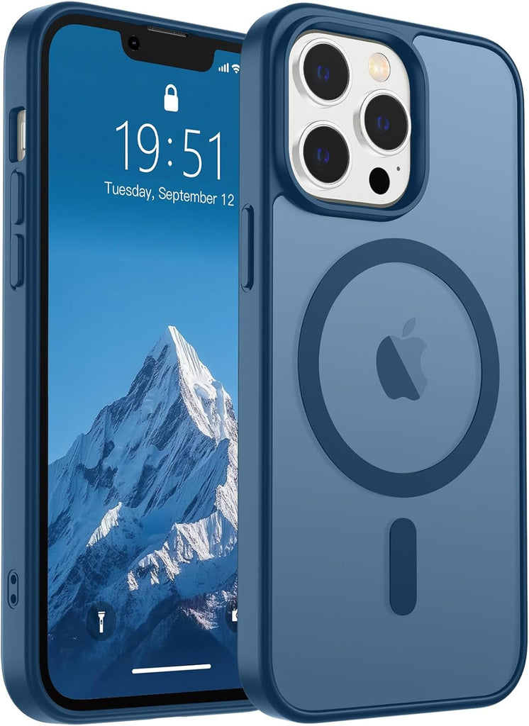 SUPFINE Magnetic for iPhone 14 Case & iPhone 13 Case (Compatible with MagSafe)(Military Grade Drop Protection) Translucent Matte Shockproof Phone Cover,Black