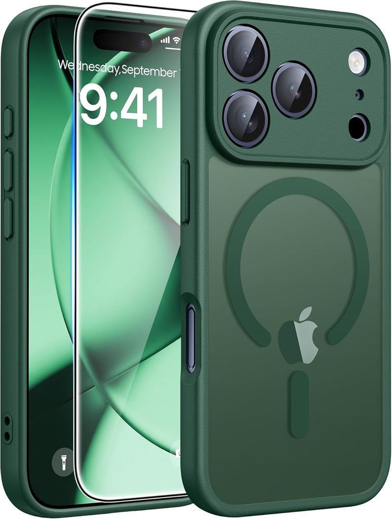 FNTCASE for iPhone 15 Case: for iPhone 14 & iPhone 13 Case | Magnetic Frosted Translucent Slim Shockproof Cell Phone Cover | Military Grade Protection Drop Proof Tough Protective Cases-LightPink 6.1”