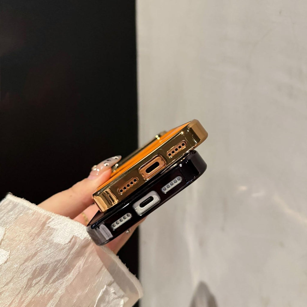 CD Aurora Plating Electroplated Compatible with iPhone Case (iPhone 14 Pro Max,Orange)