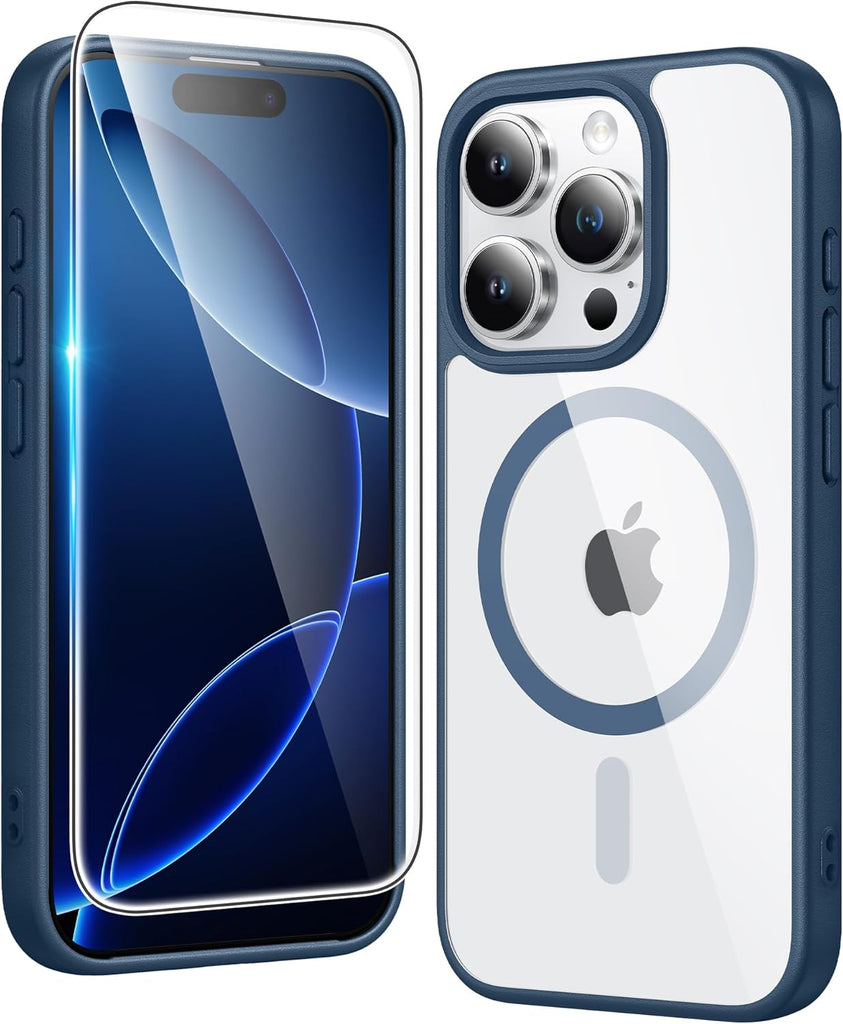 FNTCASE for iPhone 15 Case Clear: iPhone 14/13 Case Magnetic Phone Cases with Screen Protector Compatible with Magsafe Slim Anti Yellowing Rugged Protective Transparent Cell Cover (A-Clear)