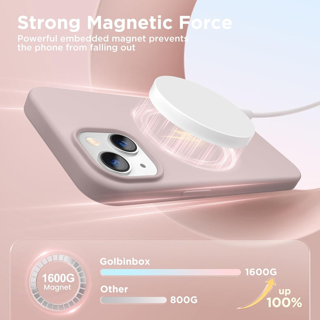 GolbinBox Magnetic for iPhone 13 Case & iPhone 14 Case, Compatible with MagSafe, [Soft Anti-Scratch Microfiber Lining], Slim Liquid Silicone Shockproof Protective Phone Case 6.1 inch, Chalk Pink