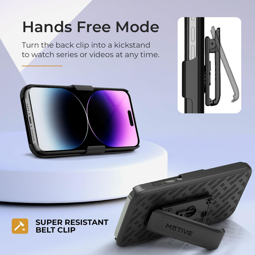 MOTIVE for iPhone 16 Holster Case, Belt Clip Case for Apple iPhone 16, Shell Holster Combo 16, Slim Rugged Drop Shockproof Protective Cover with Kickstand (6.1") | Ranger Series