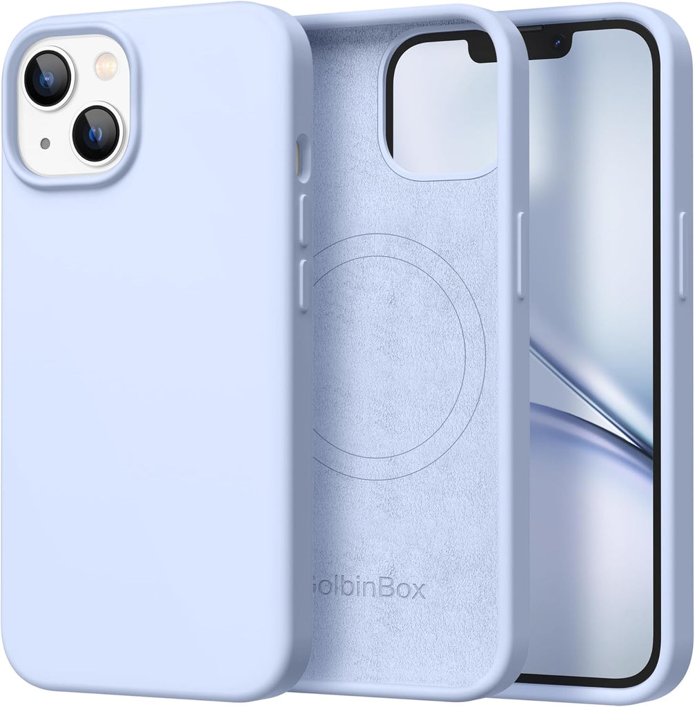 GolbinBox Magnetic for iPhone 13 Case & iPhone 14 Case, Compatible with MagSafe, [Soft Anti-Scratch Microfiber Lining], Slim Liquid Silicone Shockproof Protective Phone Case 6.1 inch, Chalk Pink