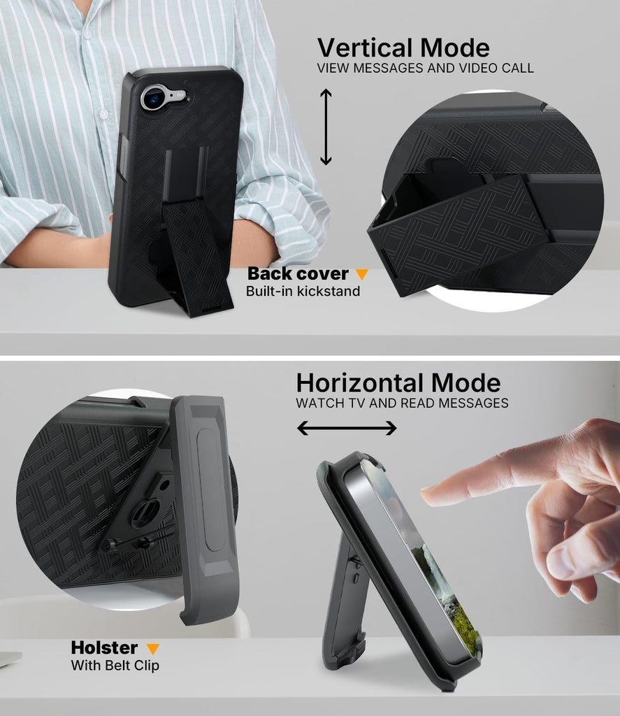 MOTIVE for iPhone 16 Holster Case, Belt Clip Case for Apple iPhone 16, Shell Holster Combo 16, Slim Rugged Drop Shockproof Protective Cover with Kickstand (6.1") | Ranger Series