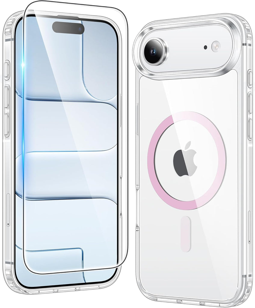 FNTCASE for iPhone 15 Case Clear: iPhone 14/13 Case Magnetic Phone Cases with Screen Protector Compatible with Magsafe Slim Anti Yellowing Rugged Protective Transparent Cell Cover (A-Clear)